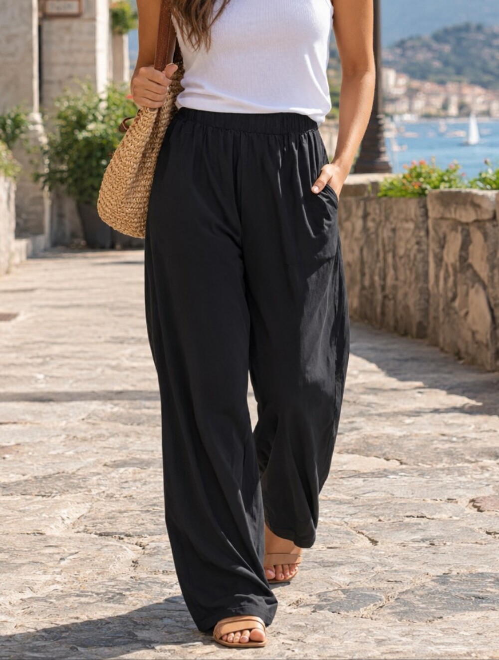 Dynamite Black Wide Leg Pull-On Pants XS Elastic Waist